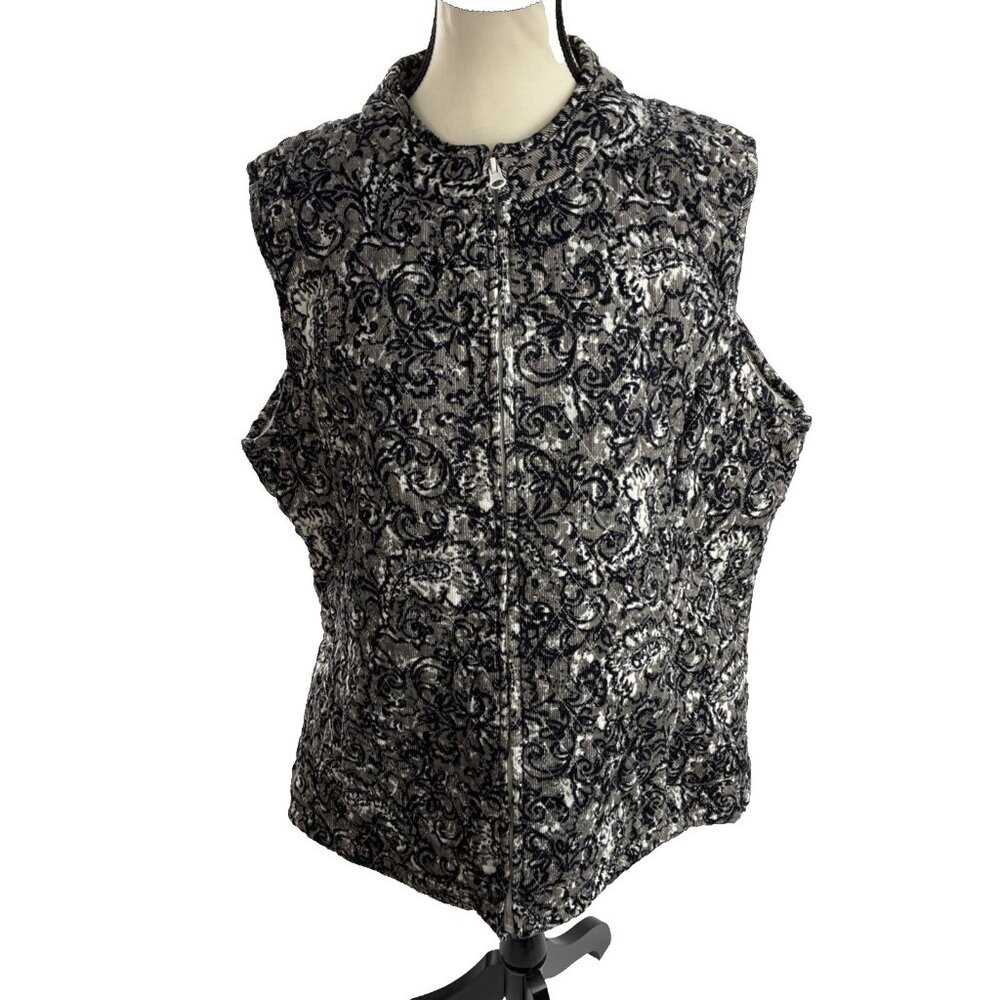 Basic Editions Womens Vest Quilted Zip Front Paisley Print Size 2XL Gray